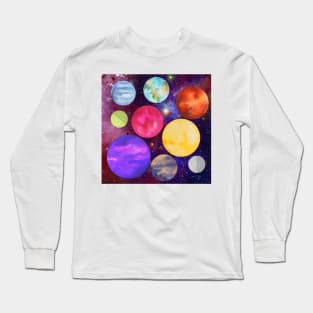 Cosmic colorful planets solar system shiny red green Long Sleeve T-Shirt